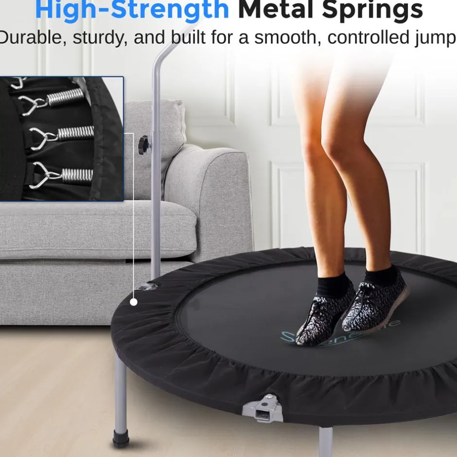 40" Foldable Mini Trampoline, Low-Impact Workout, Adjustable Handrail<SereneLife Online