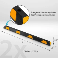 72" Heavy-Duty Rubber Wheel Stops, Reflective Strips, Pack of 2<Pyle