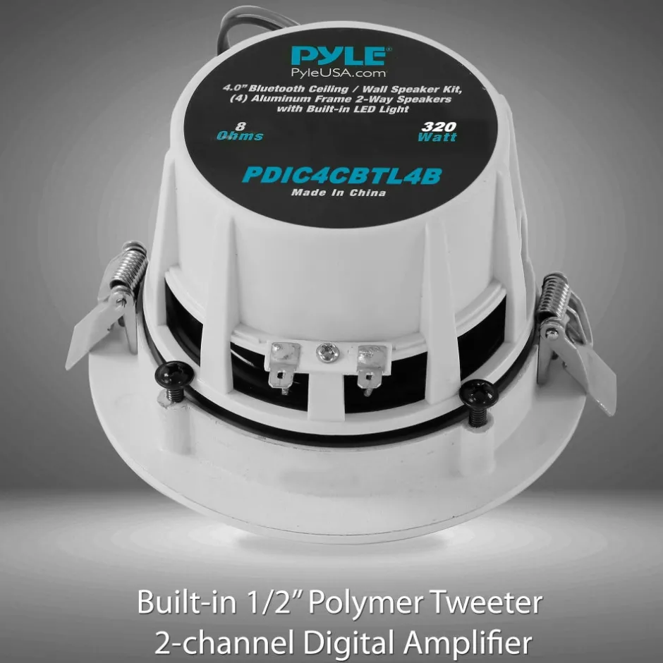 4" In-Ceiling Speakers, 320W, Bluetooth, LED Light, Easy Install (4-Pack)<Pyle Sale