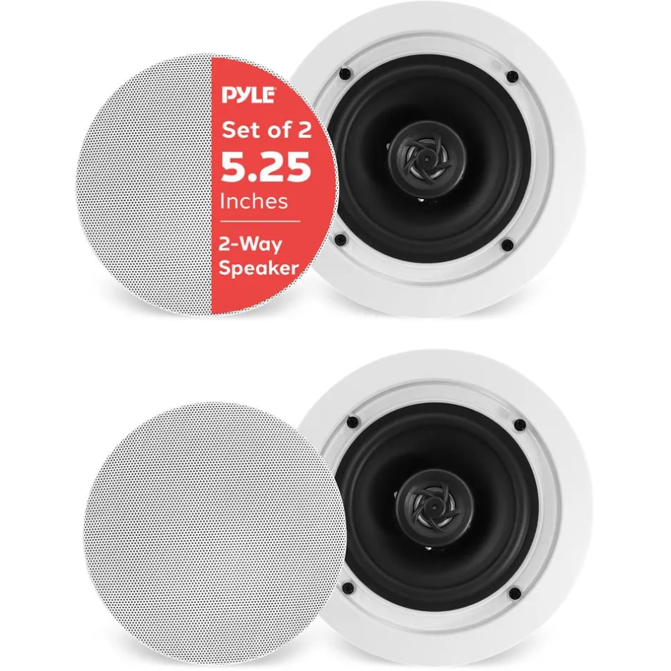 5.25" In-Wall Ceiling Speakers 150W Polyprone Cone White<Pyle Outlet
