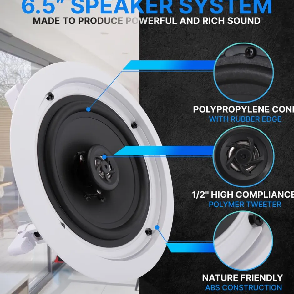 6.5" In-Wall Ceiling Speakers 200W Stereo Sound Polyprone Cone White<Pyle Clearance