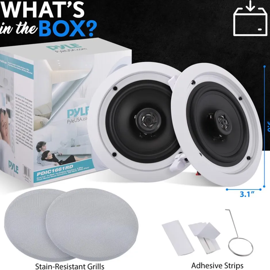 6.5" In-Wall Ceiling Speakers 200W Stereo Sound Polyprone Cone White<Pyle Clearance