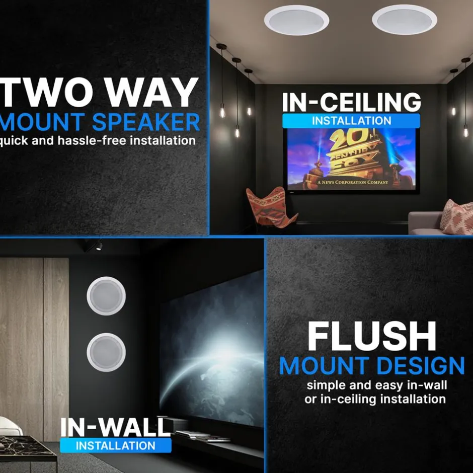6.5" In-Wall Ceiling Speakers 200W Stereo Sound Polyprone Cone White<Pyle Clearance