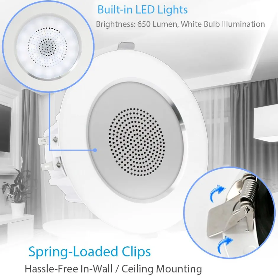 4" In-Wall/Ceiling Speakers, LED Lights, Aluminum Frame, 160W, White<Pyle Sale