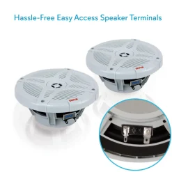 6.5" Marine Speakers Pair, 600W Waterproof, 2-Way Stereo, White<Pyle Hot