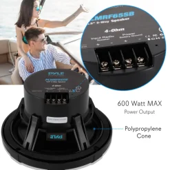 6.5" Marine Speakers 600W Waterproof Coaxial RF Streaming White<Pyle Hot