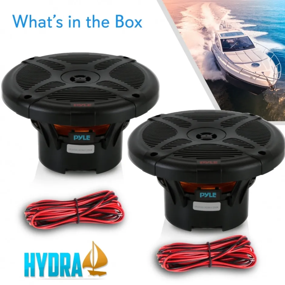 6.5" Marine Speakers 600W Waterproof Coaxial RF Streaming White<Pyle Hot