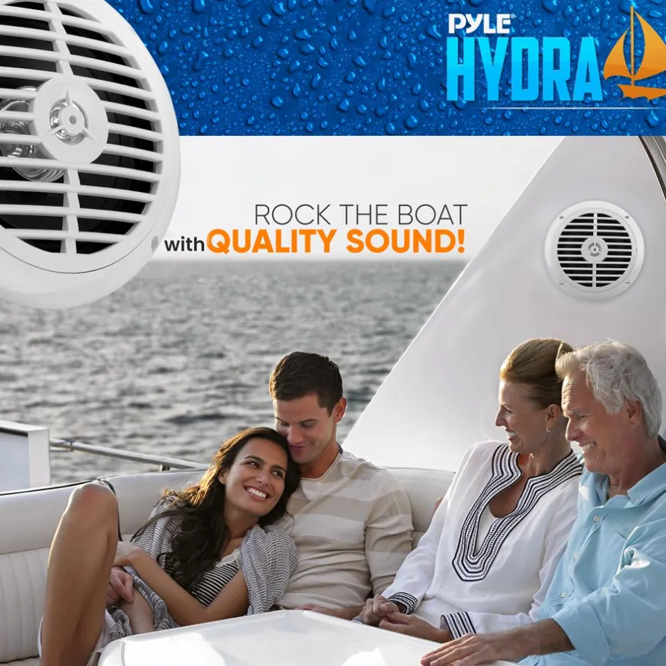 6.5" Marine Speakers Waterproof, 2 Way 120W Polyprone Cone White<Pyle New