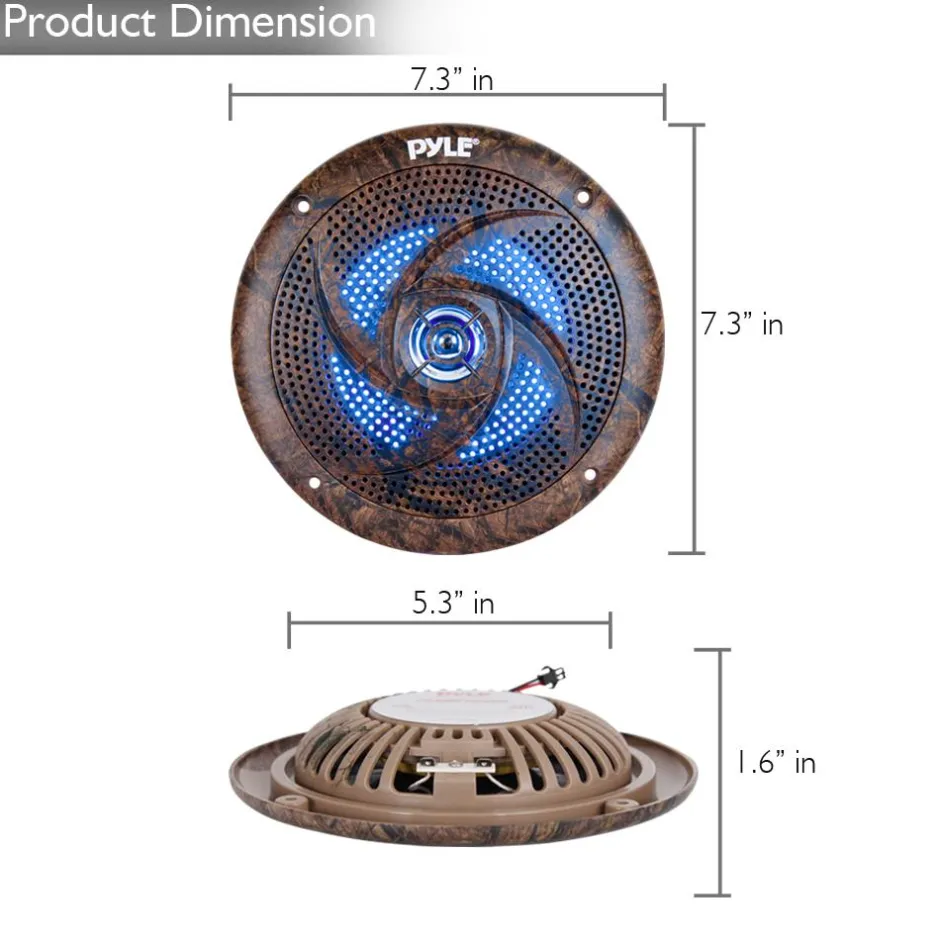 6.5" Marine Speakers Waterproof 240W LED Lights Camo Style<Pyle Sale