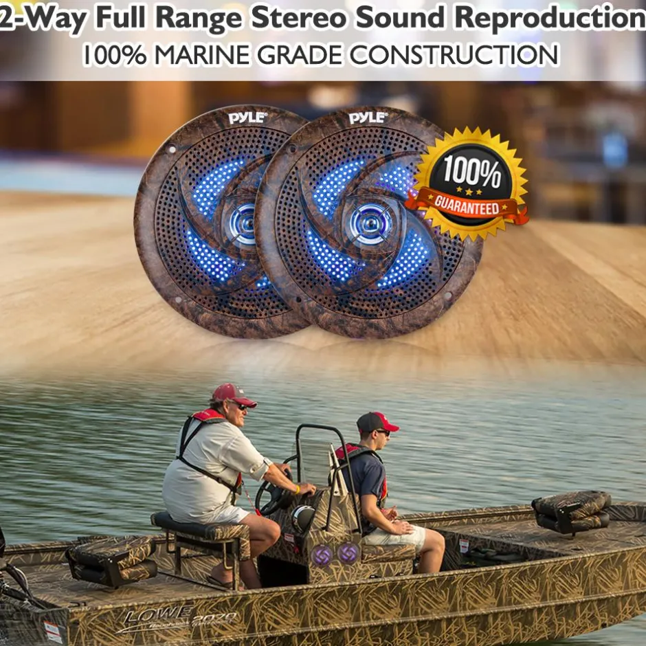6.5" Marine Speakers Waterproof 240W LED Lights Camo Style<Pyle Sale