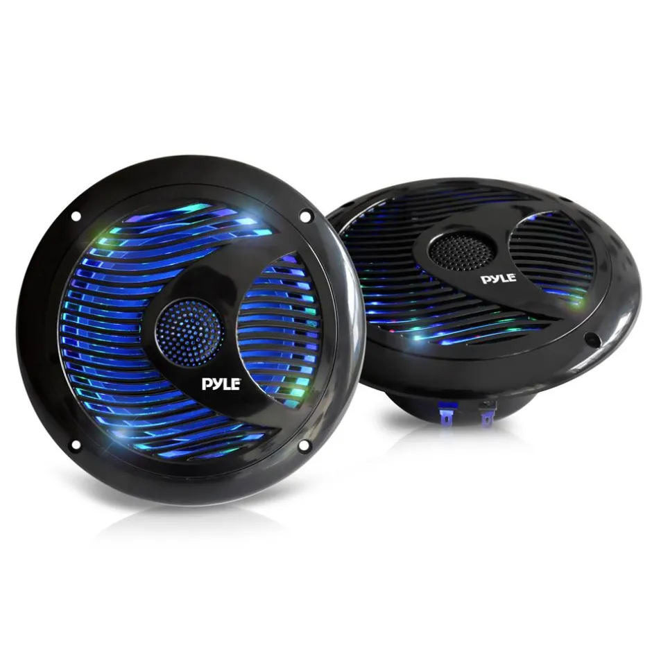 6.5" Marine Speakers Waterproof 150W LED Lights Polyprone Cone<Pyle Clearance