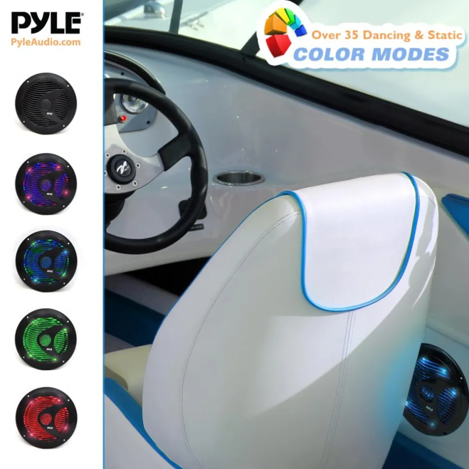 6.5" Marine Speakers Waterproof 150W LED Lights Polyprone Cone<Pyle Clearance