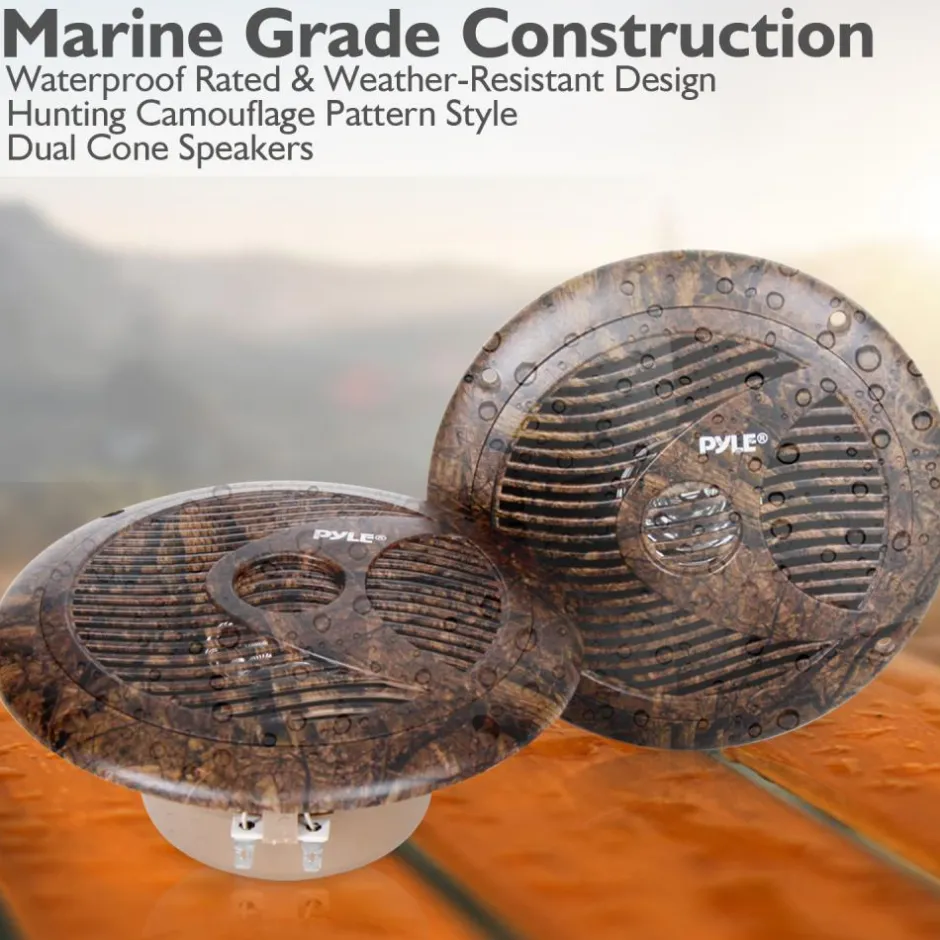 6.5" Marine Speakers, Waterproof, 150W, Camo Style, Dual Stereo Sound<Pyle New