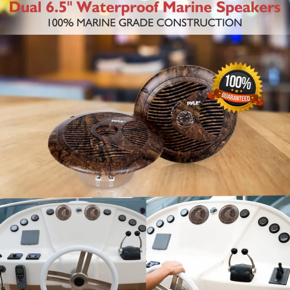 6.5" Marine Speakers, Waterproof, 150W, Camo Style, Dual Stereo Sound<Pyle New