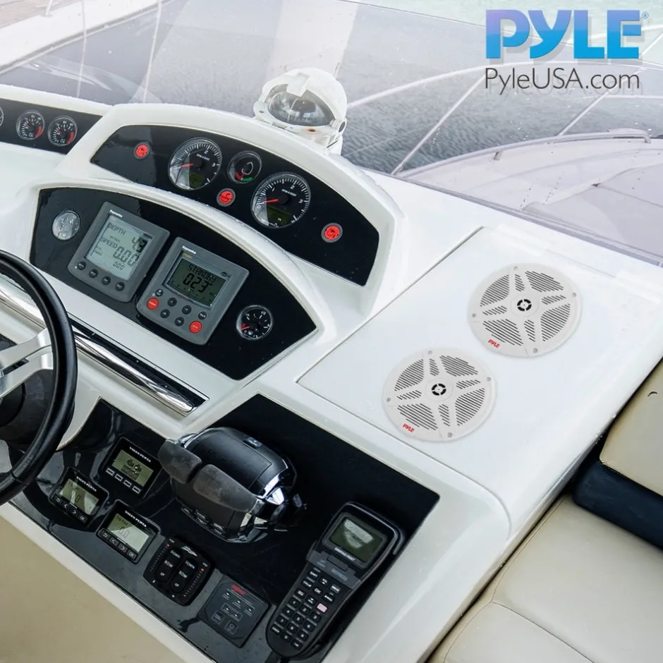 6.5" Marine Speakers Waterproof Bluetooth 600W White<Pyle Sale