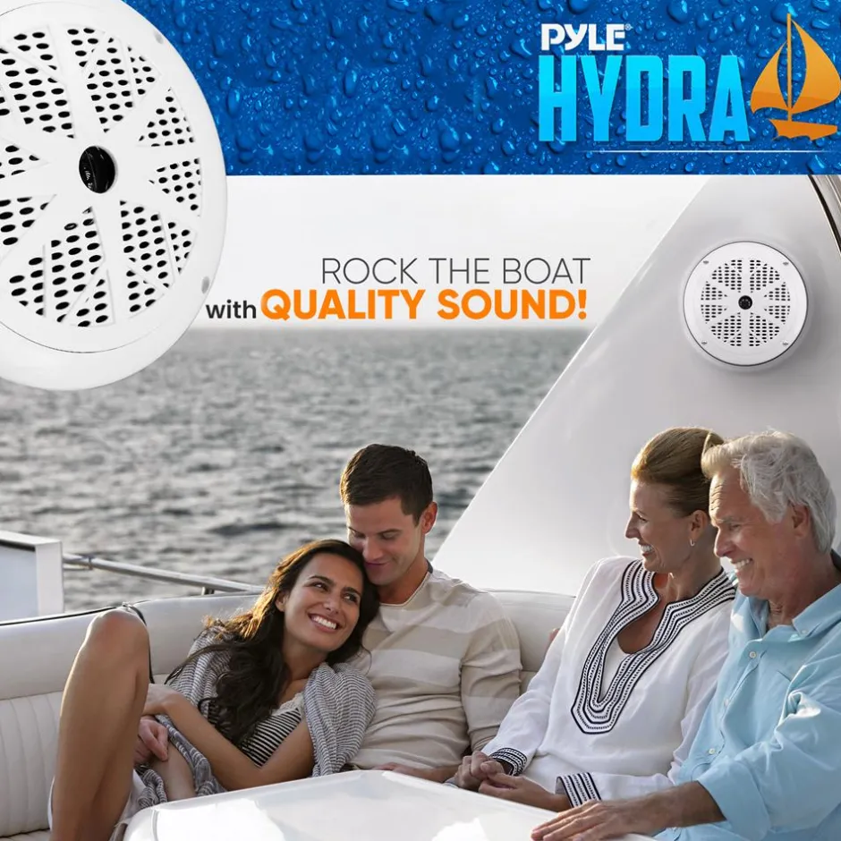 6.5" Marine Speakers Waterproof 120W Polyprone Cone White<Pyle Clearance