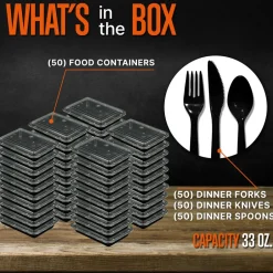 50 Meal Prep Containers 33oz Leak-Proof Microwave Safe with Utensils<SQUATZ New