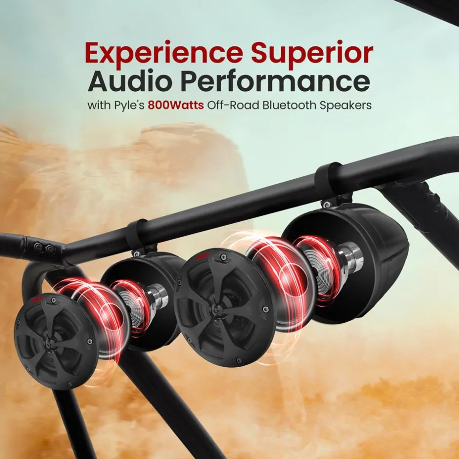 4" Off-Road Bluetooth Speakers 800W Waterproof Marine Grade, Black<Pyle Best