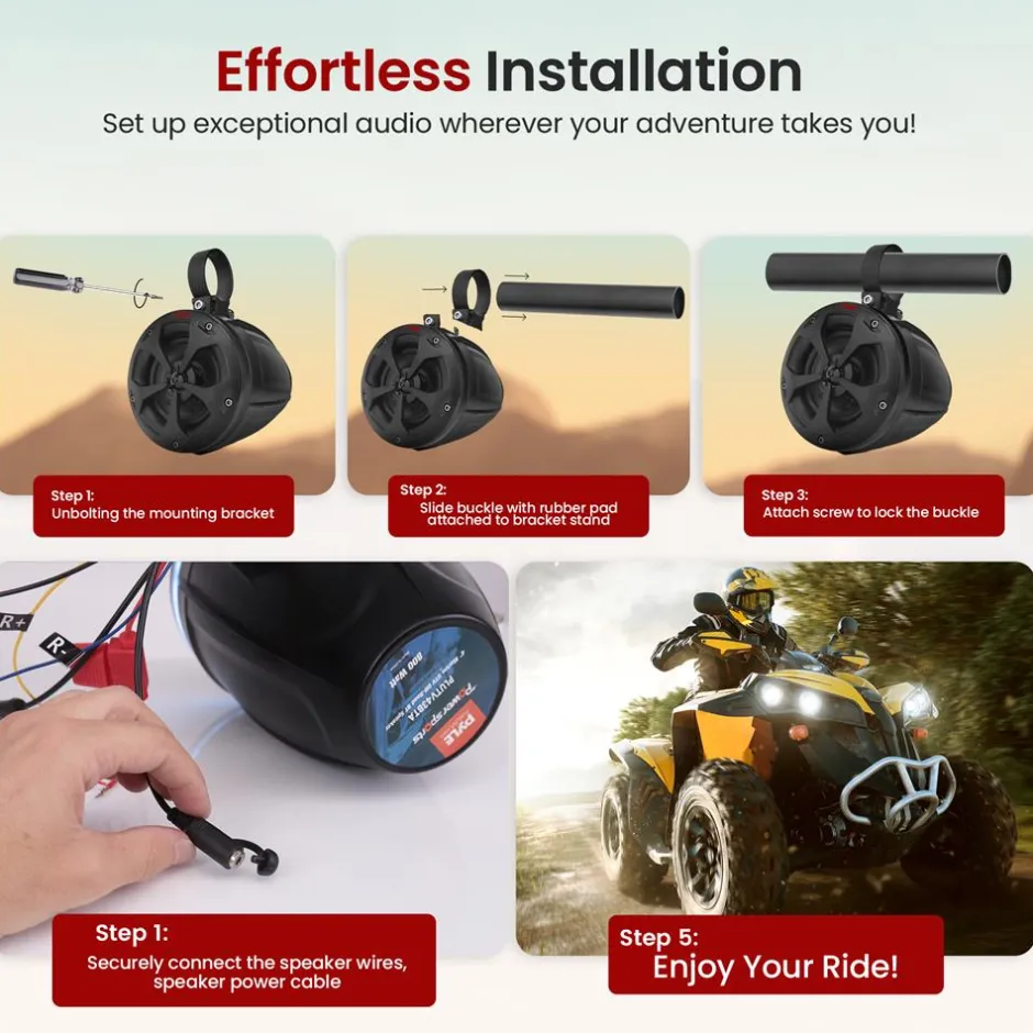 4" Off-Road Bluetooth Speakers 800W Waterproof Marine Grade, Black<Pyle Best