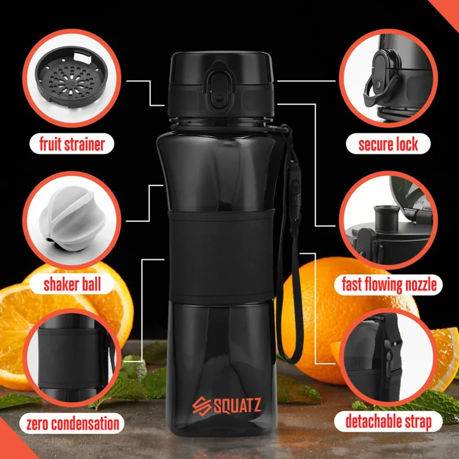 24 Oz Water Bottle Leakproof Tritan with Shaker Ball & Infuser Strainer<SQUATZ New
