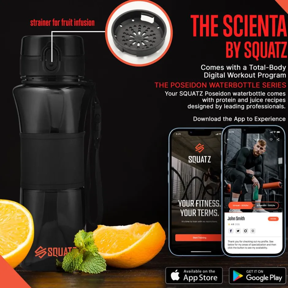 24 Oz Water Bottle Leakproof Tritan with Shaker Ball & Infuser Strainer<SQUATZ New