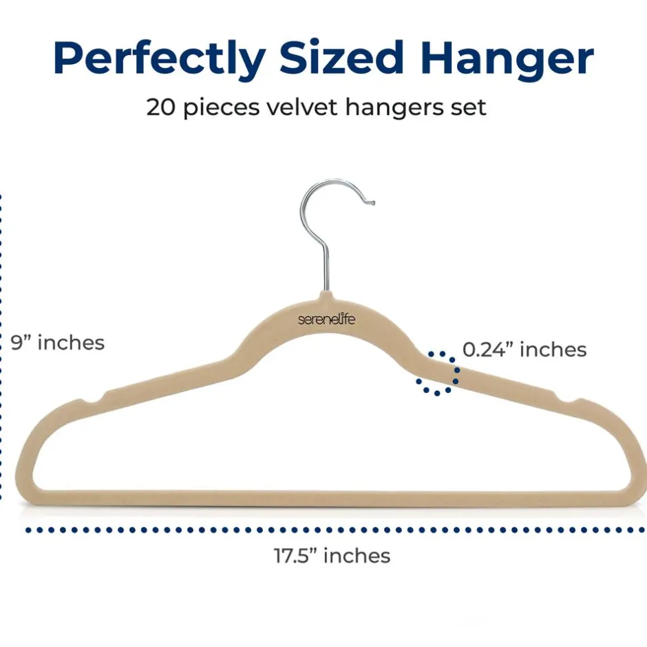 20 Pack Velvet Hangers - Non-Slip, Space-Saving, 360° Swivel, Ivory<SereneLife Best