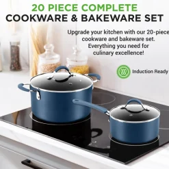 20 Pc Kitchen Set - Even Cooking Non-Stick Coating, Navy Blue<NutriChef Clearance