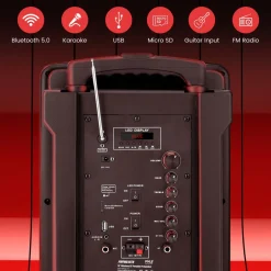 10" Portable PA Speaker - Karaoke System, Bluetooth, LED Lights, 2 Mics<Pyle Hot