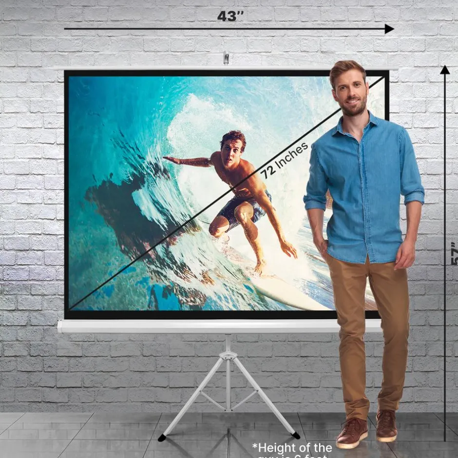72" Portable Projector Screen, Easy Setup, White Matte Fabric, Tripod Stand<Pyle Sale