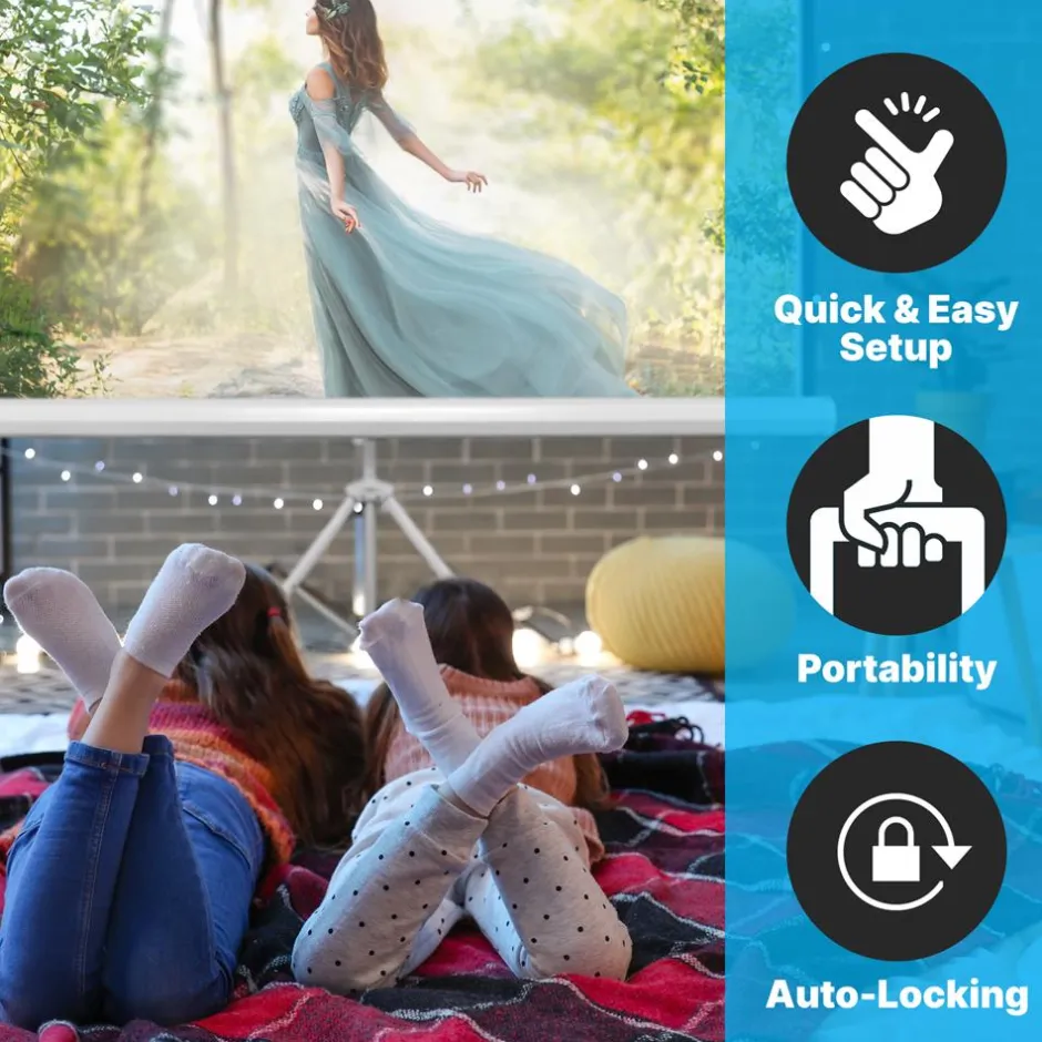 72" Portable Projector Screen, Easy Setup, White Matte Fabric, Tripod Stand<Pyle Sale