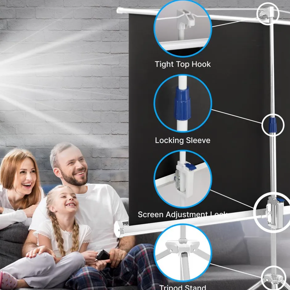 72" Portable Projector Screen, Easy Setup, White Matte Fabric, Tripod Stand<Pyle Sale