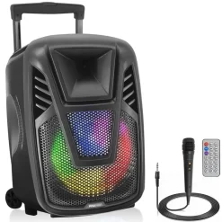 15" Portable Speaker - Wireless Streaming, LED, Wheels, Rechargeable Battery<Pyle