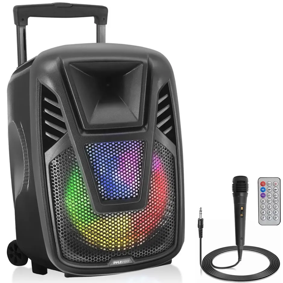15" Portable Speaker - Wireless Streaming, LED, Wheels, Rechargeable Battery<Pyle