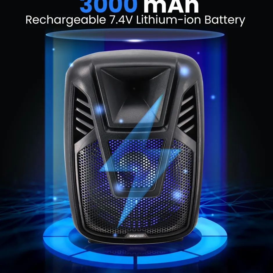 15" Portable Speaker - Wireless Streaming, LED, Wheels, Rechargeable Battery<Pyle