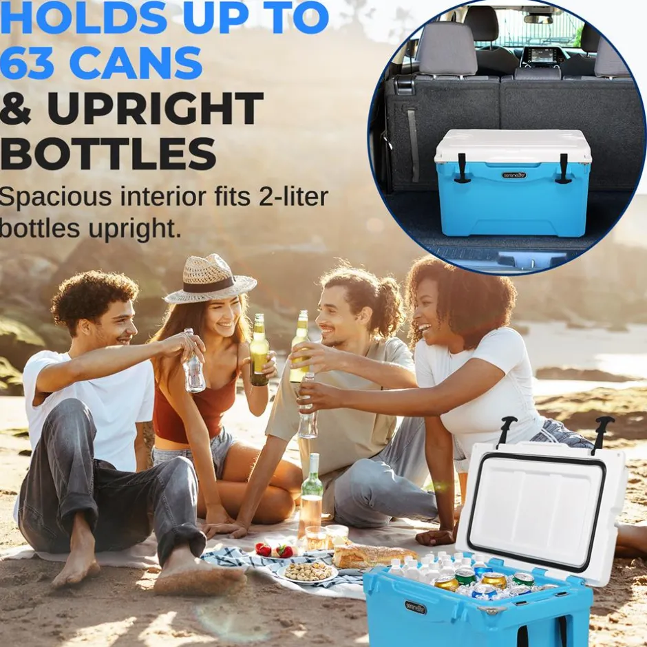 50 Qt Cooler Box, 5-Day Ice Retention, Heavy-Duty Insulation, Blue<SereneLife Clearance