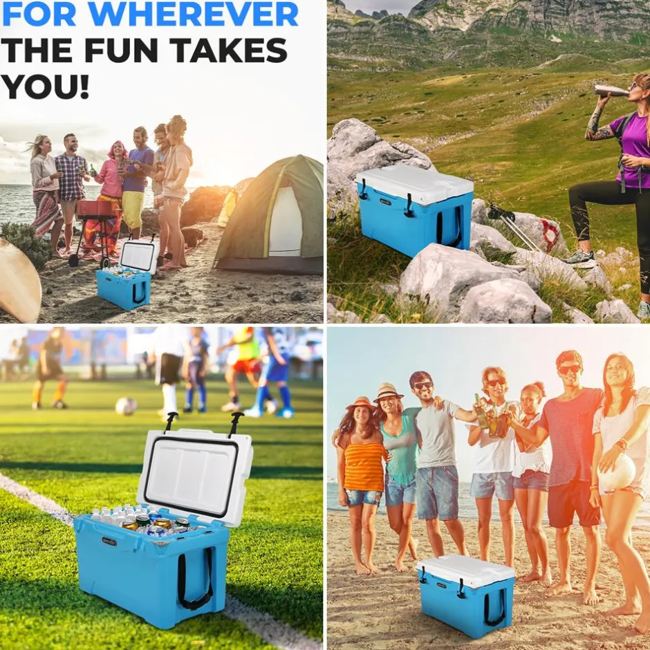 50 Qt Cooler Box, 5-Day Ice Retention, Heavy-Duty Insulation, Blue<SereneLife Clearance