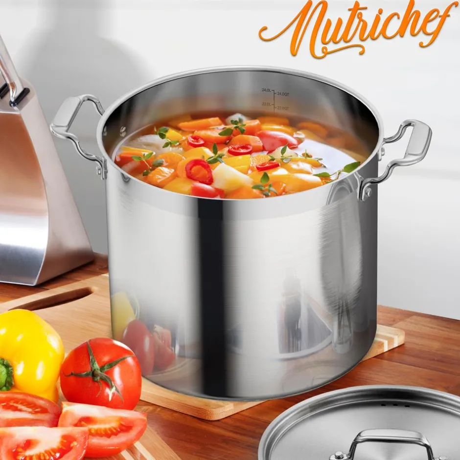 24 Qt Stainless Steel Stockpot, Even Heat, Induction Compatible<NutriChef Outlet