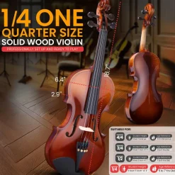 1/4 Size Violin Starter Kit, Ready to Play, Plywood Body, Wood Grain<Pyle Discount
