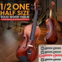 1/2 Size Violin Starter Kit, Ready to Play, Wood Grain, Includes Case & Bow<Pyle Discount