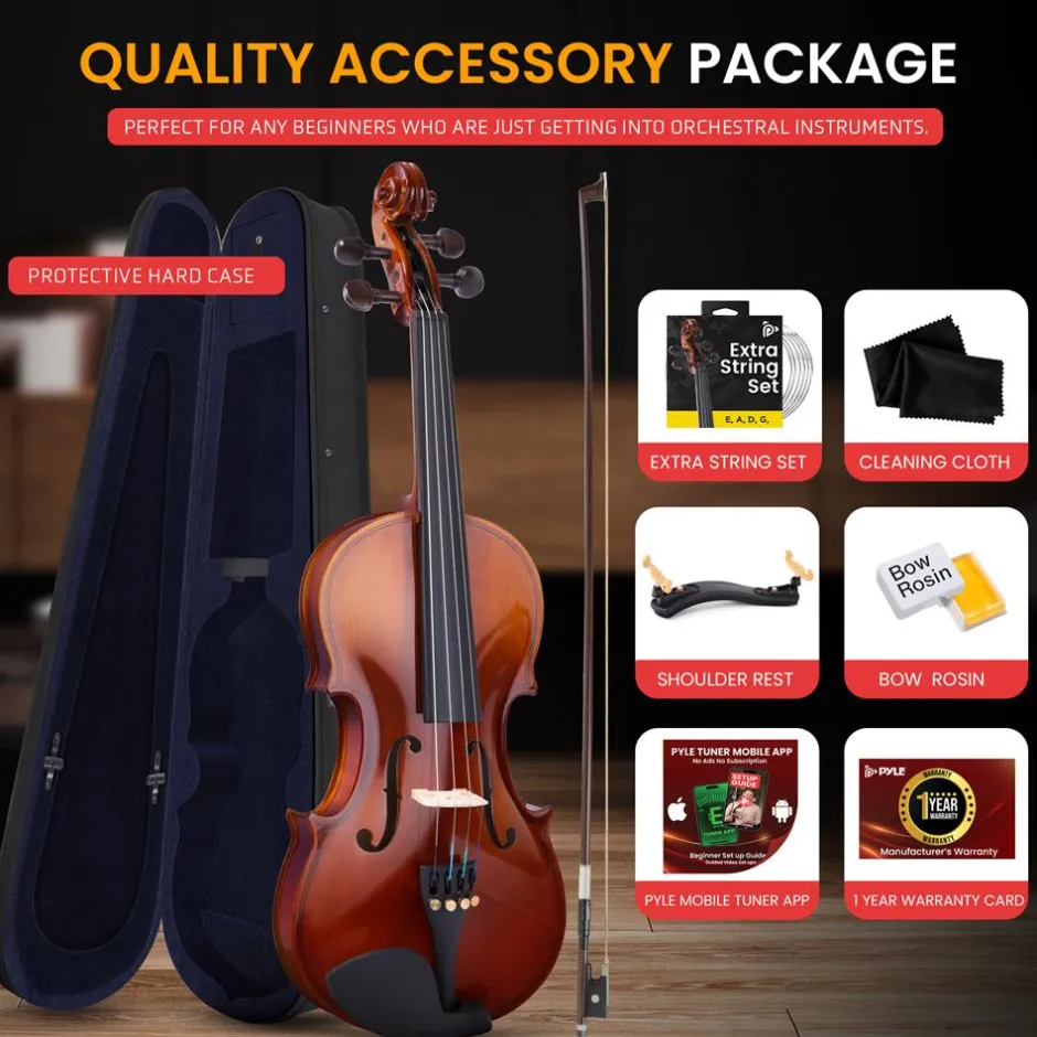 1/2 Size Violin Starter Kit, Ready to Play, Wood Grain, Includes Case & Bow<Pyle Discount