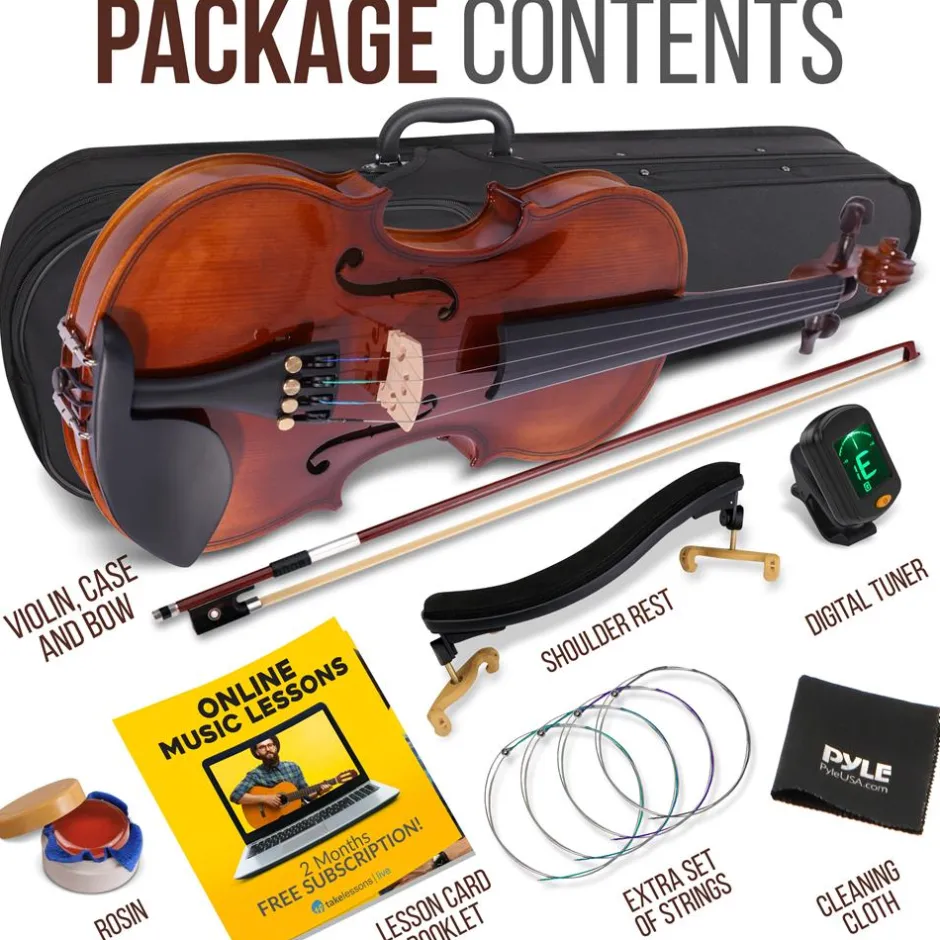 1/2 Size Violin Starter Kit, Ready to Play, Wood Grain, Includes Case & Bow<Pyle Discount