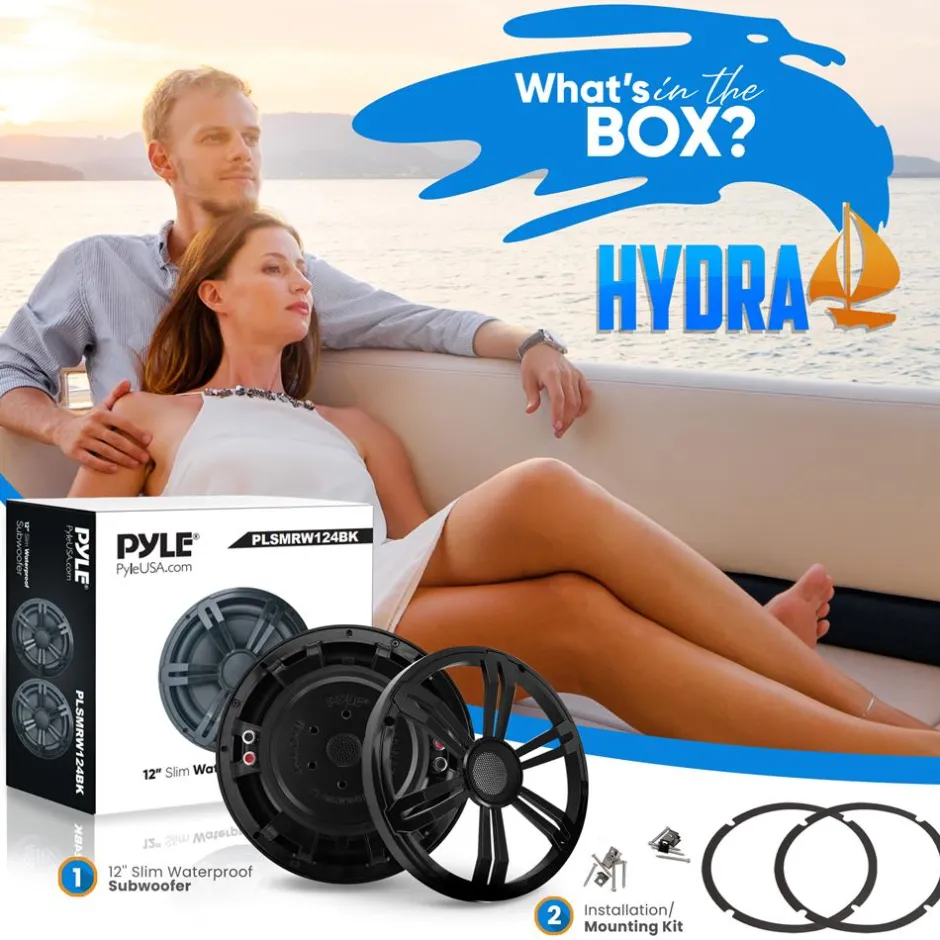 12" Slim Marine Subwoofer 500W Waterproof PP Cone for Car/Boat<Pyle Online