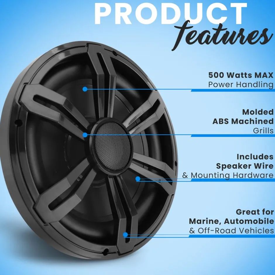 12" Slim Marine Subwoofer 500W Waterproof PP Cone for Car/Boat<Pyle Online