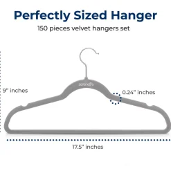 150 Velvet Hangers Non-Slip 360¬∞ Swivel Hook Space-Saving Gray<SereneLife