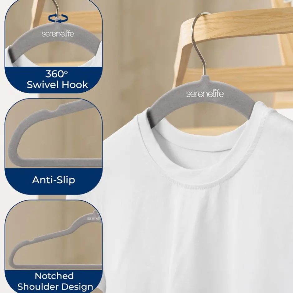 150 Velvet Hangers Non-Slip 360° Swivel Hook Space-Saving Gray<SereneLife