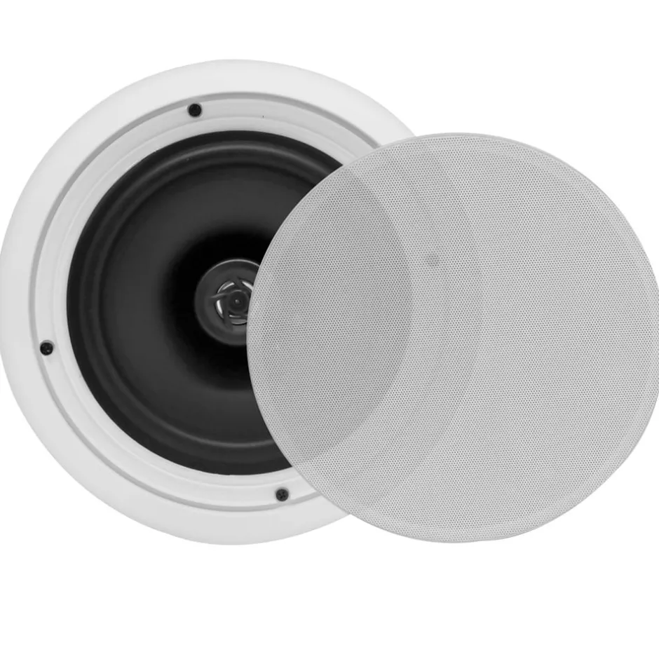 8" 250W Flush Mount Speakers, 2-Way Stereo, Polymer Tweeter, White (4 Pack)<Pyle Online