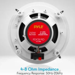8" 250W Flush Mount Speakers, 2-Way Stereo, Polymer Tweeter, White (4 Pack)<Pyle Online