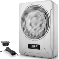 8" 600W Marine Subwoofer System - Slim Design, Built-in Amp, Silver<Pyle Sale