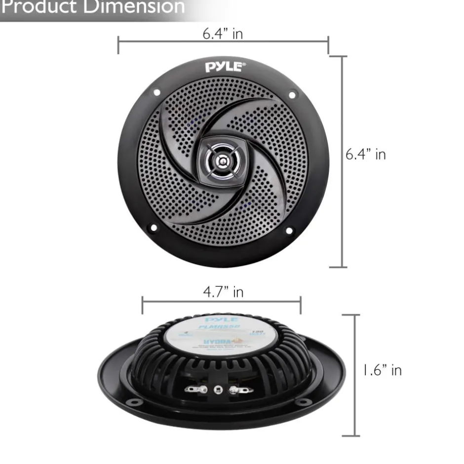 5.25" 180W Waterproof Marine Speakers, Low-Profile Slim Style (2 Pack)<Pyle Discount