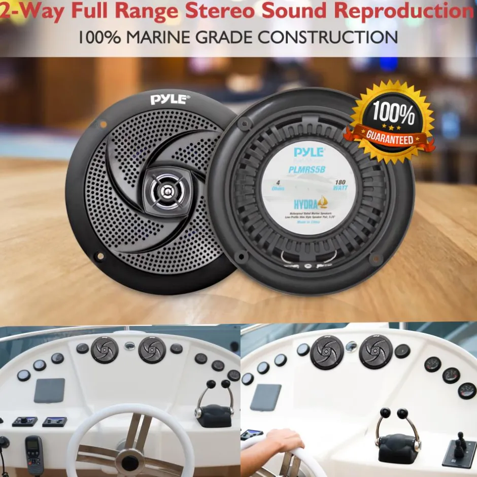 5.25" 180W Waterproof Marine Speakers, Low-Profile Slim Style (2 Pack)<Pyle Discount